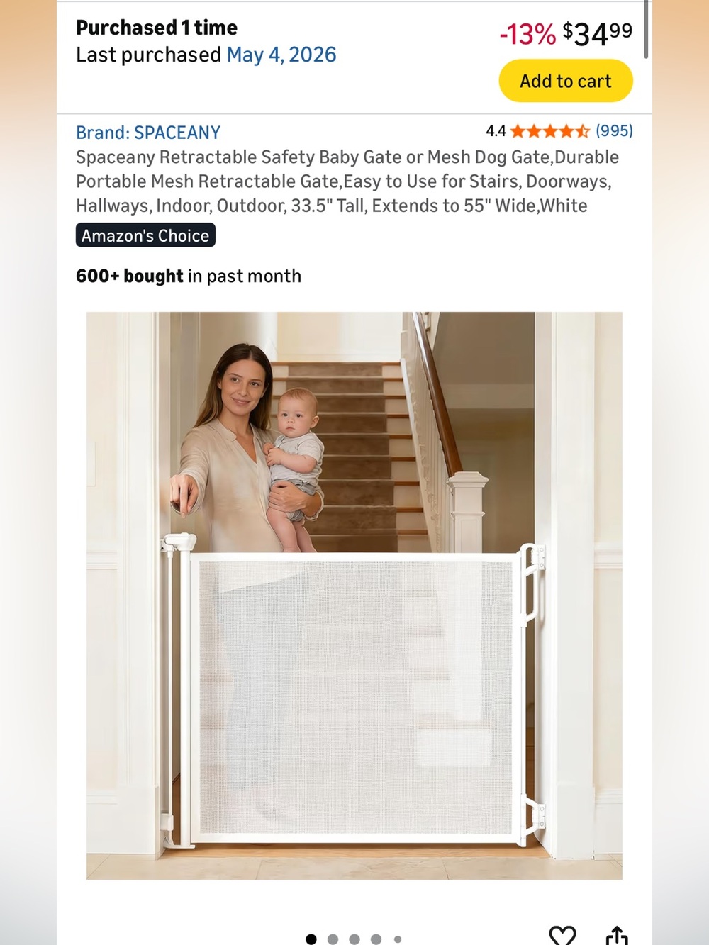 SPACEANY White Retractable Mesh Baby Gate